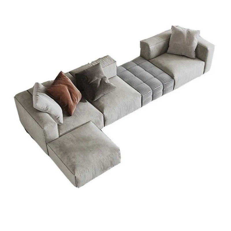 

Italian minimalist tofu module fabric sofa technology velvet cream wabi sandy wind light luxury modern small apartment