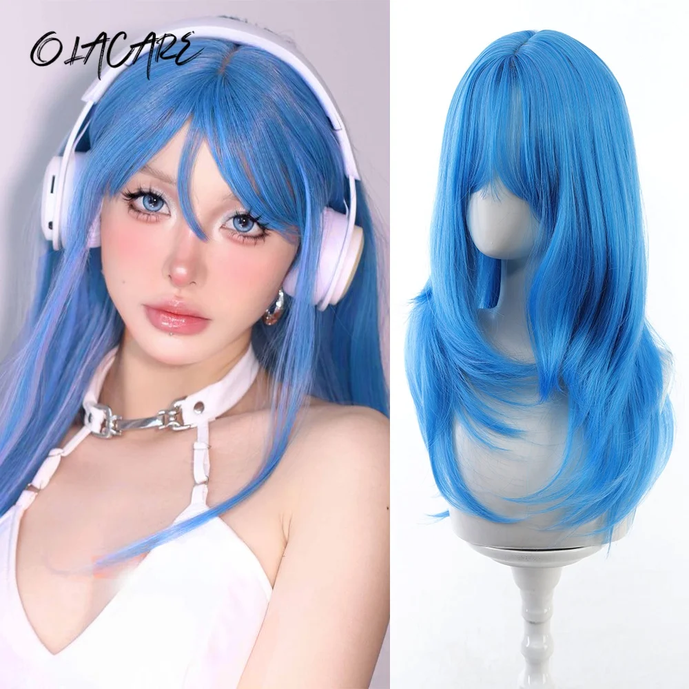 

24-дюймовые синтетические длинные прямые парики, синий парик для женщин, на Хэллоуин, Рождество, Новый год, карнавал, музыкальный фестиваль, термостойкий