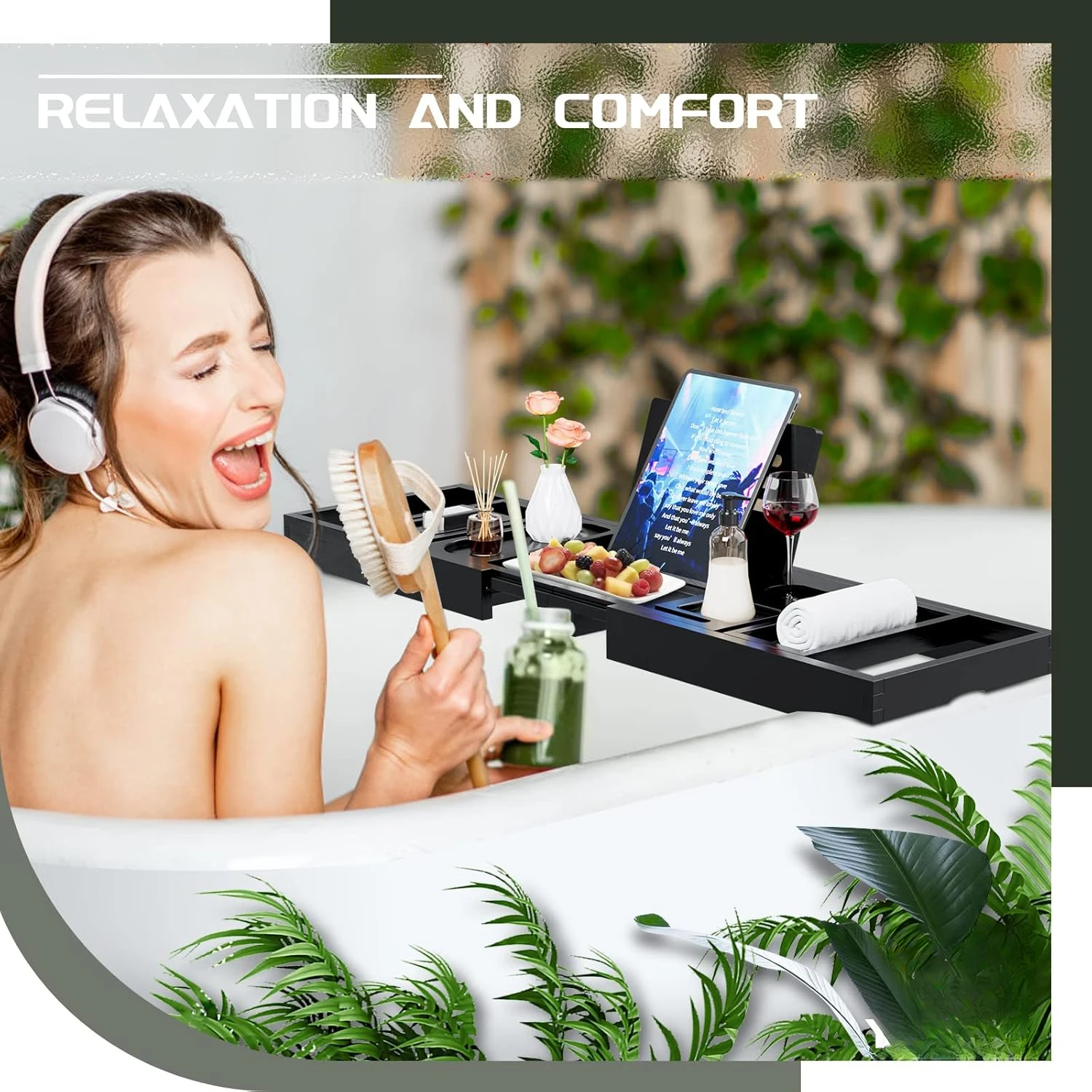 صينية حوض الاستحمام، علبة حوض استحمام قابلة للطي، صينية حمام حوض استحمام من الخيزران الفاخر قابلة للتعديل، مناسبة للعلاج المائي المنزلي #5