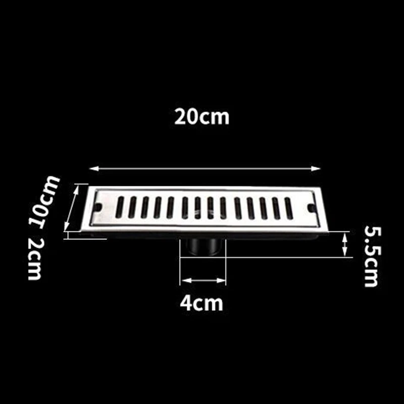 TKOH-Rectangular Linear Shower Floor Drain Long Linear Drainage Channel Drain For Hotel Bathroom Kitchen Floor 20Cm