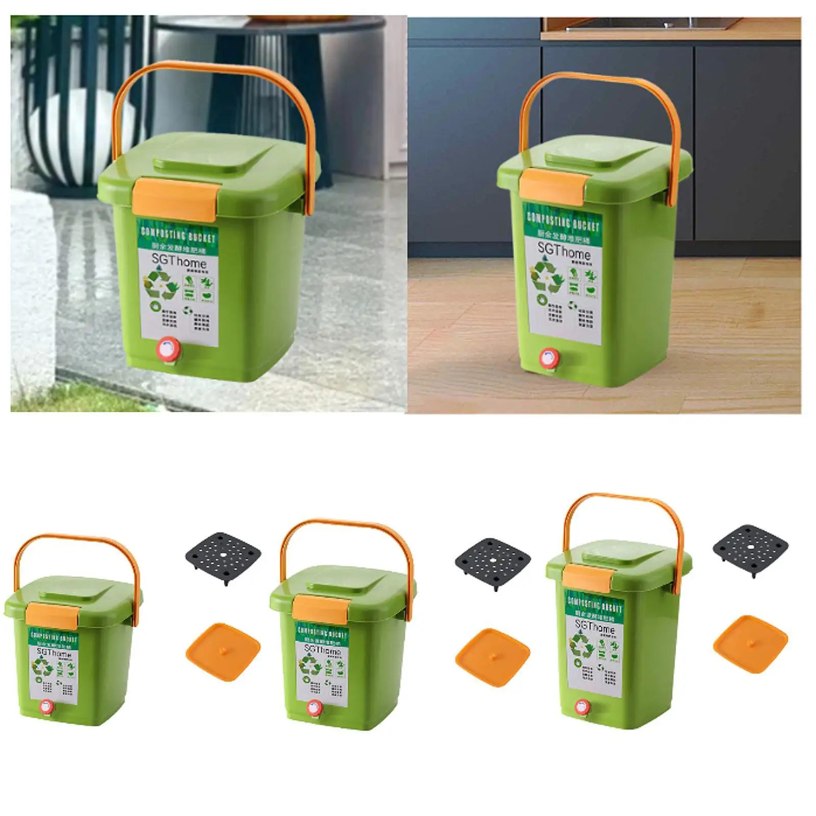 Caixa de compostagem com tampa e alça, tanque de fermentação para quintal interno de jardim