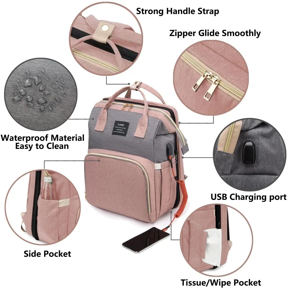 Travel with Ease with Our Portable Mommy Backpack - Daddy Bag Includes Multifunctional Crib and Large Capacity Storage