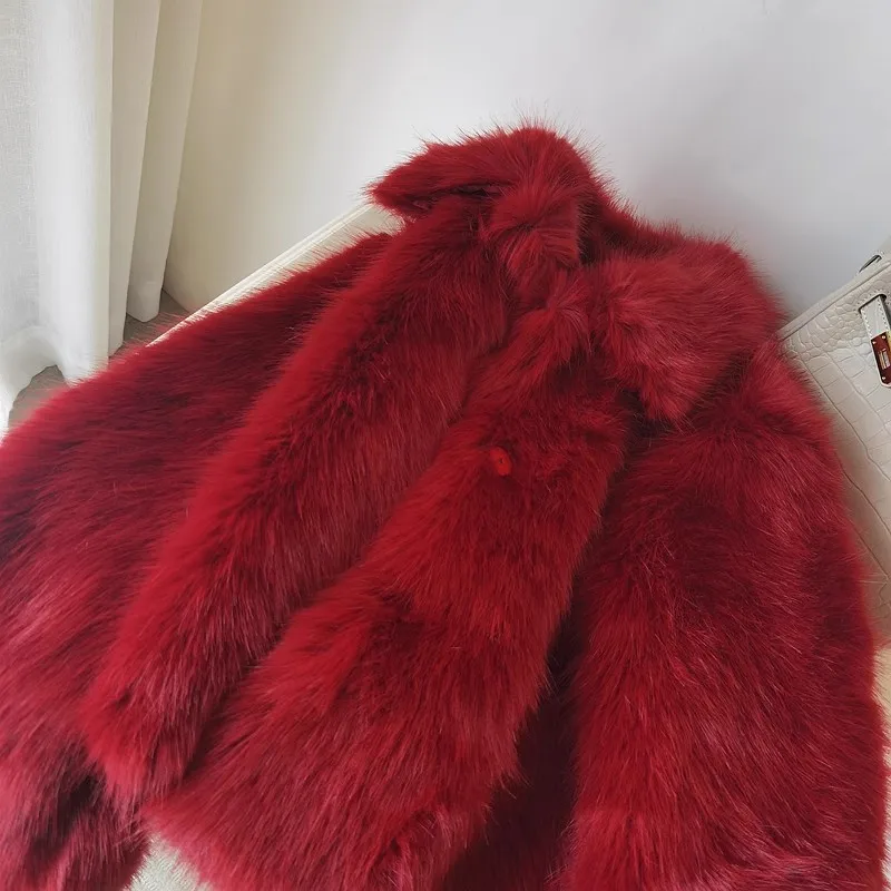 Winter New Retro Red Thickened Plush Short Coat 2024 New Loose Soft Waxy Imitation Fox Fur Long Sleeve Warm Furry Coats Women