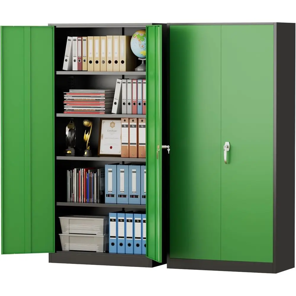 

72 Lockable Steel Storage Cabinet with Doors and Shelves for Garage, Home, and Office Use - Black Green