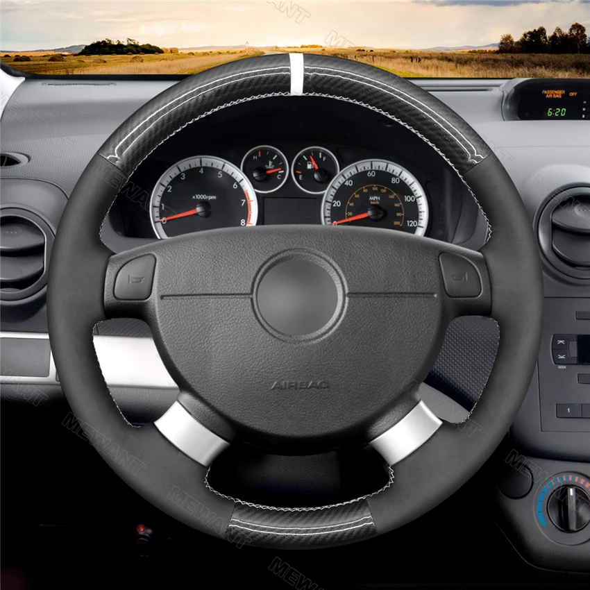 MEWANT Black Carbon Fibre Suede Steering Wheel Cover for Chevrolet Lova Aveo Buick Excelle Daewoo Gentra Lacetti Ravon Nexia R3