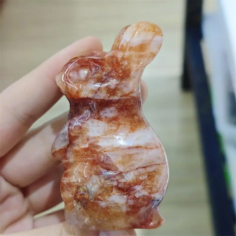 Natural Red Fire Quartz Hematoid Rabbit Carving Healing Reiki Women Gemstone Jewellry Pendant Gift 1PCS