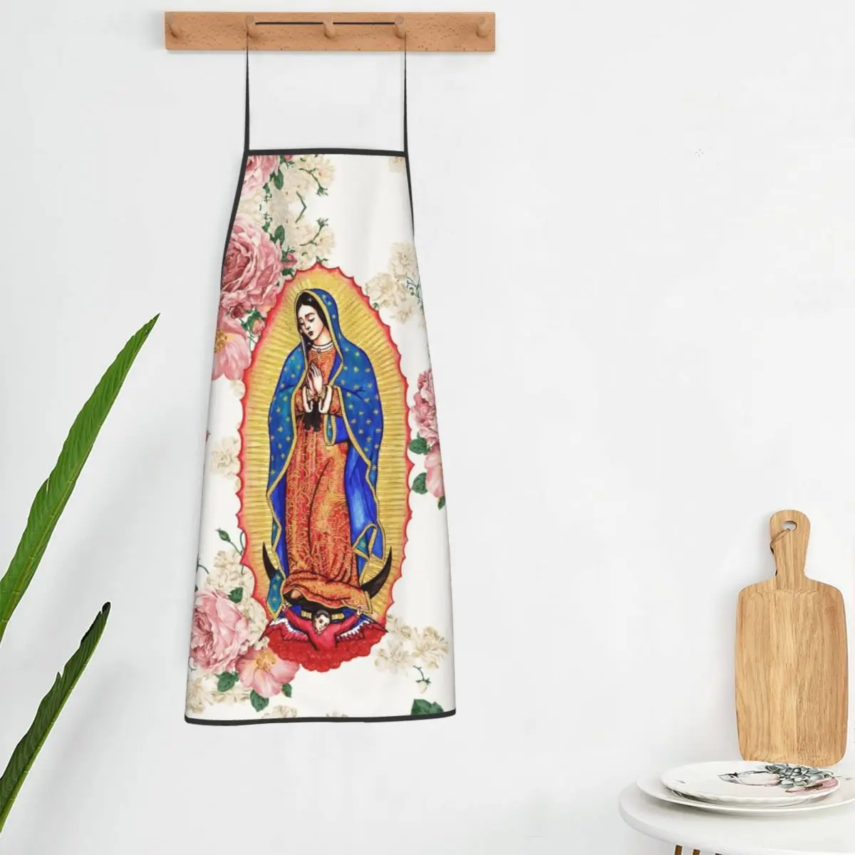 Custom Unisex Virgin Of Guadalupe Bib Apron Adult Men Chef Tablier Cuisine for Kitchen Cooking Catholic Virgin Mary Gardening