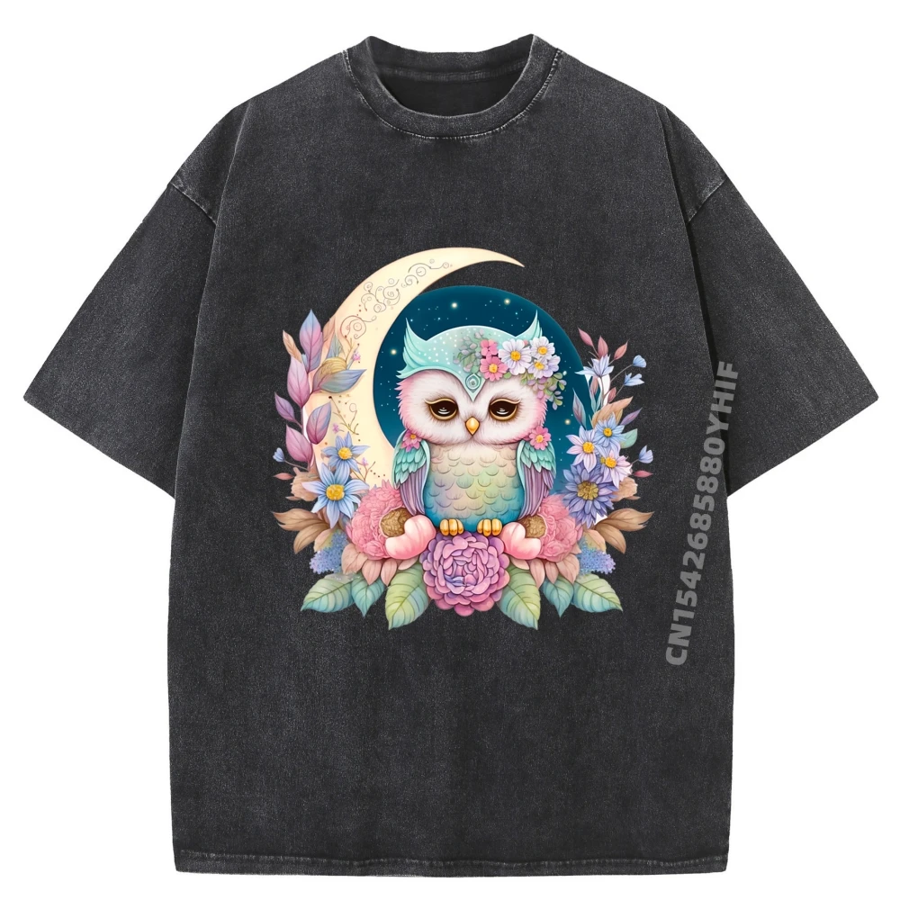 

Милые футболки Kawaii с цветочным принтом «Сова Луна», футболки с графическим рисунком, футболки для взрослых для мужчин, роскошная одежда, мужская стираная рубашка для отдыха