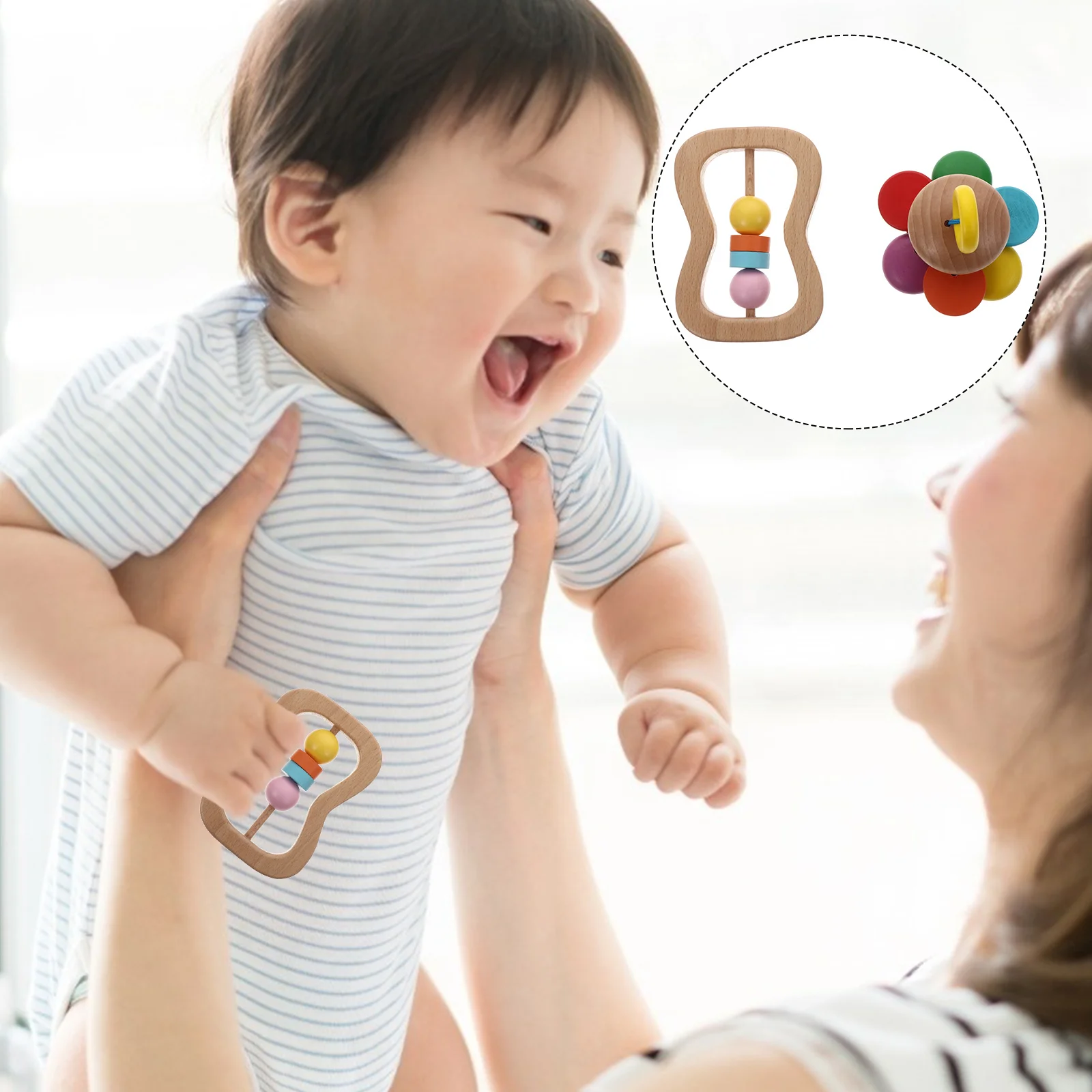 2Pcs Wooden Rattle Bells Lightweight Skin Friendly Baby Educational Plaything Handheld Music Bell Infant Motor Coordination