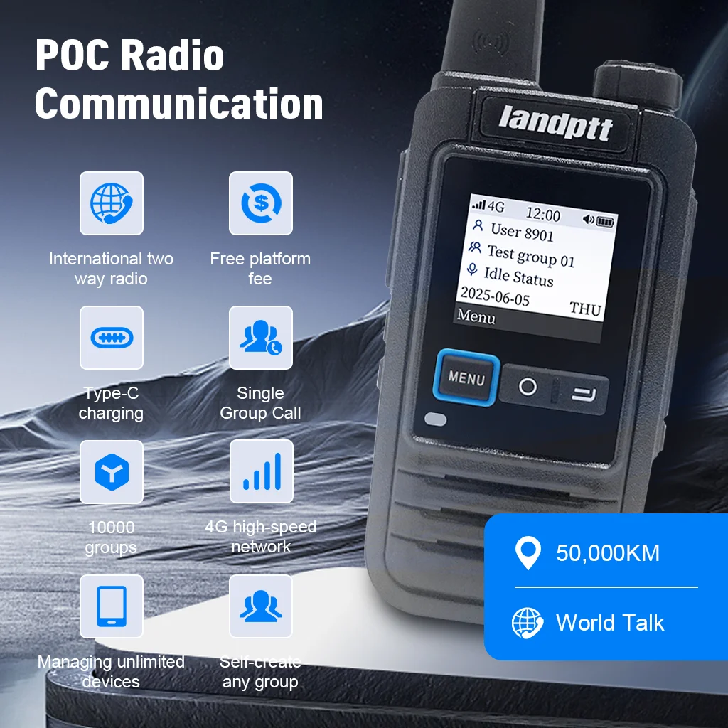 Landptt A9 4g Walkie Talkie Radio Long Range Free Platform Large Battery Internet POC PTT Long Distance Radio Communicator