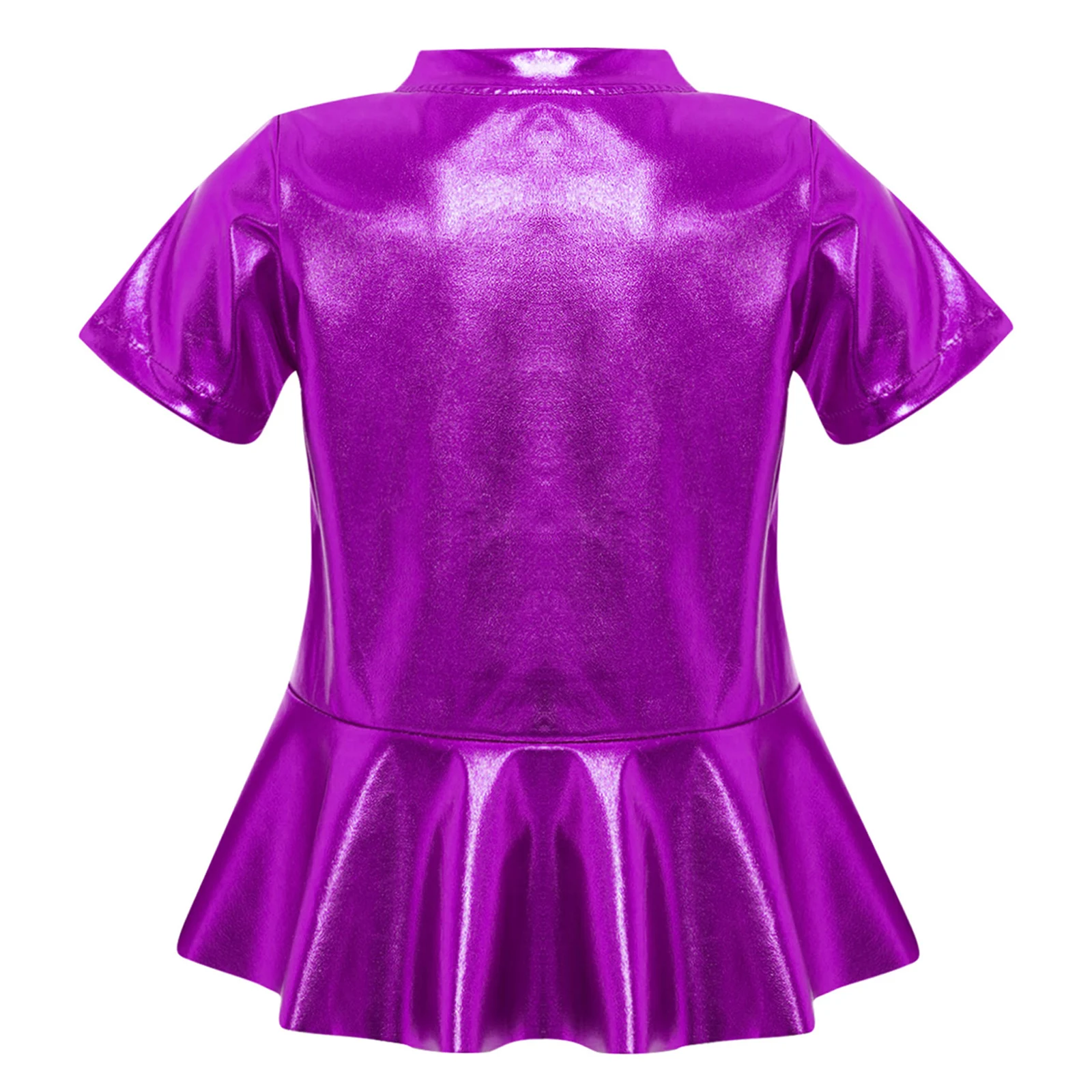 الأطفال فتاة الجاز الرقص الأعلى لامع Peplum الجولة الرقبة لامعة تي شيرت الشارع نمط الهيب هوب الجاز ملابس الرقص موضة الجاز Dancewear