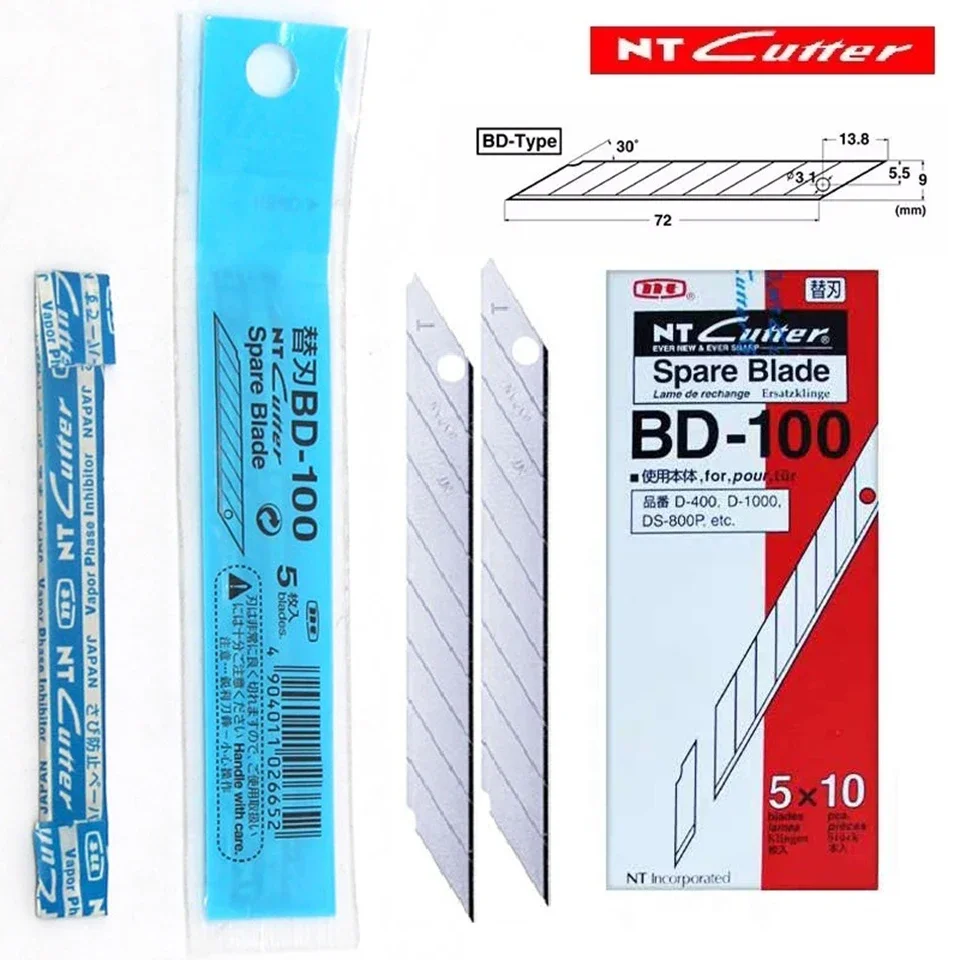 New NT Cutter Spare Replacement Blade BD-100 small art blade 9mm 30 degrees 50blades/Pack for D-400 D-1000 C-400 C-1500