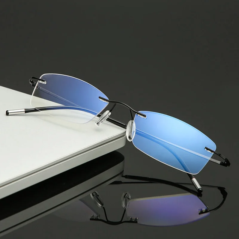 Rimless Men Reading Glasses Frameles Cut Presbyopic Glasses Anti Blue Light Anti Fatigue Plus Glasses Presbyopia Clear Lens
