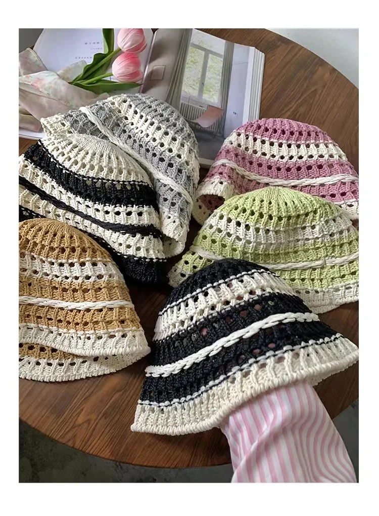 Ins Sweet Color Matching Women's Straw Hat 2025 Summer Travel Sunscreen Multi functional Exposed Japanese Cute Top Hat