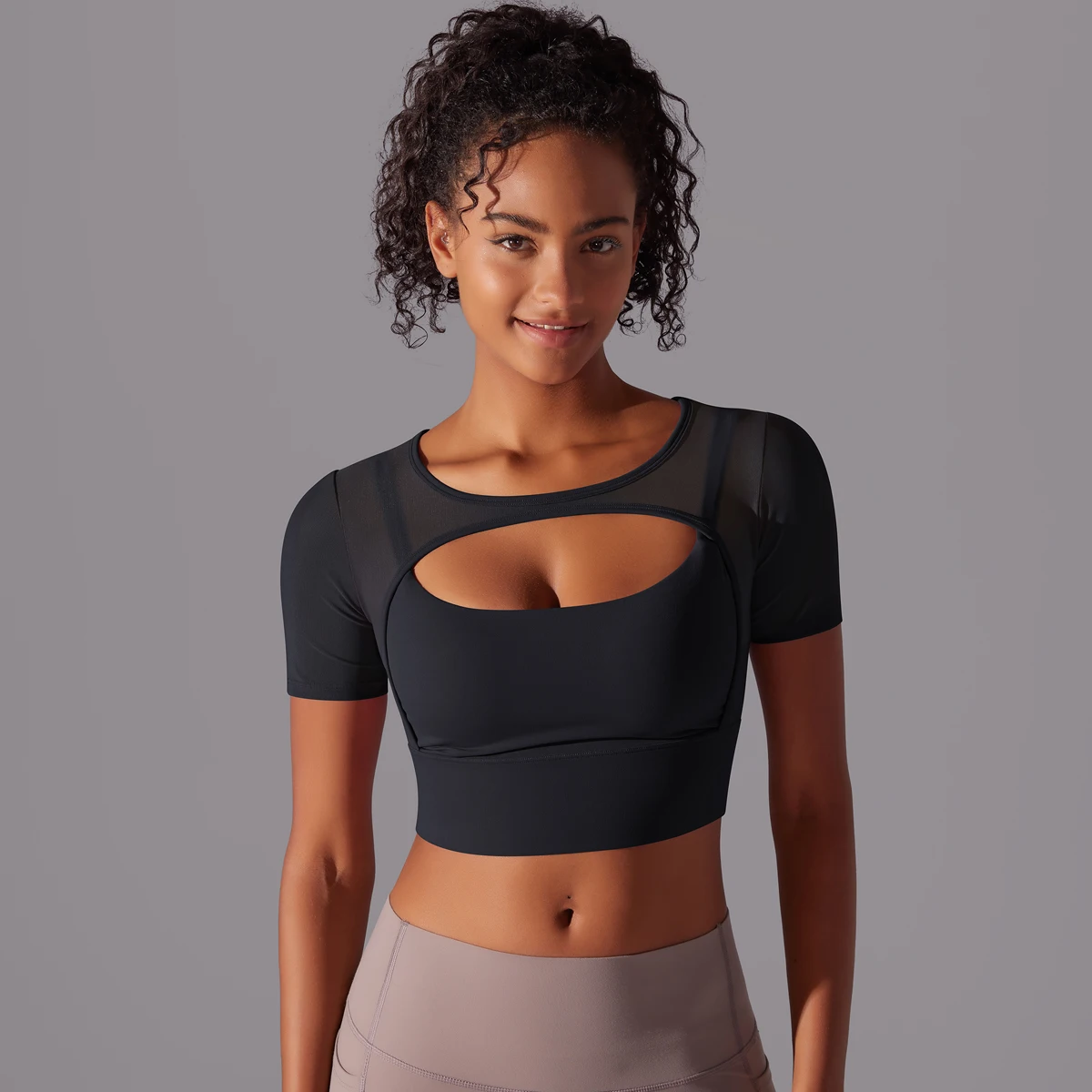 Frauen Mesh Yoga Shirt Sexy Kurzarm T-Shirt Sport Top Bluse Cover Up Quick Dry Gym Kleidung Laufen Fitness Tank Sportwear – Detail 18