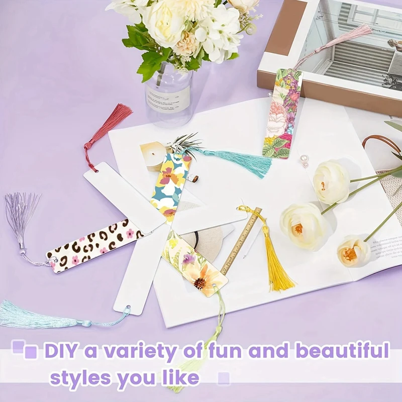 Marcapáginas de sublimación en blanco a granel con borlas, marcadores imprimibles de doble cara, espacios en blanco para transferencia de calor Diy