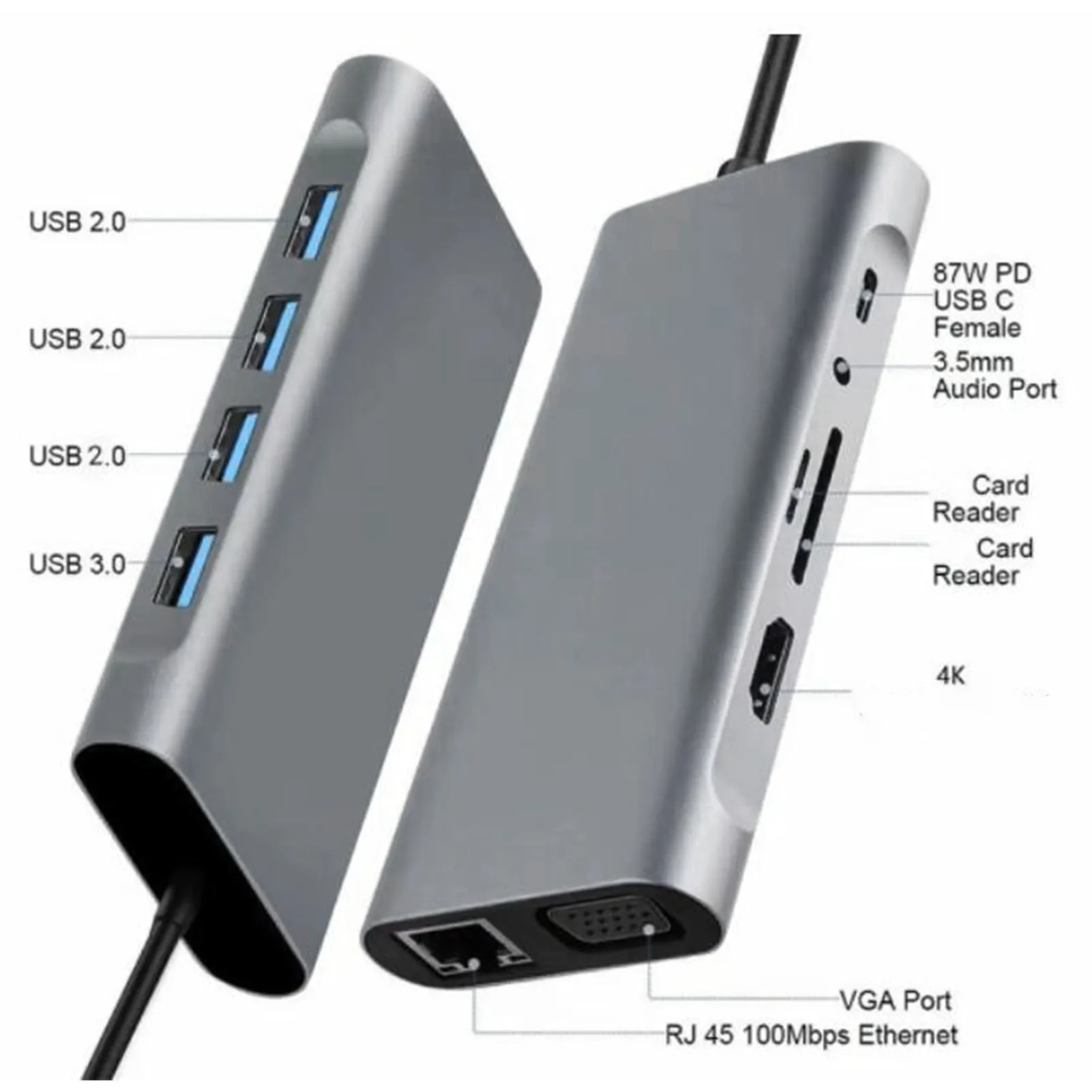 

Адаптер расширения Многопортовый адаптер USB C Hub 11 в 1 HD Мультимедийный интерфейс VGA PD Док-станция 5 Гбит/с для ноутбуков