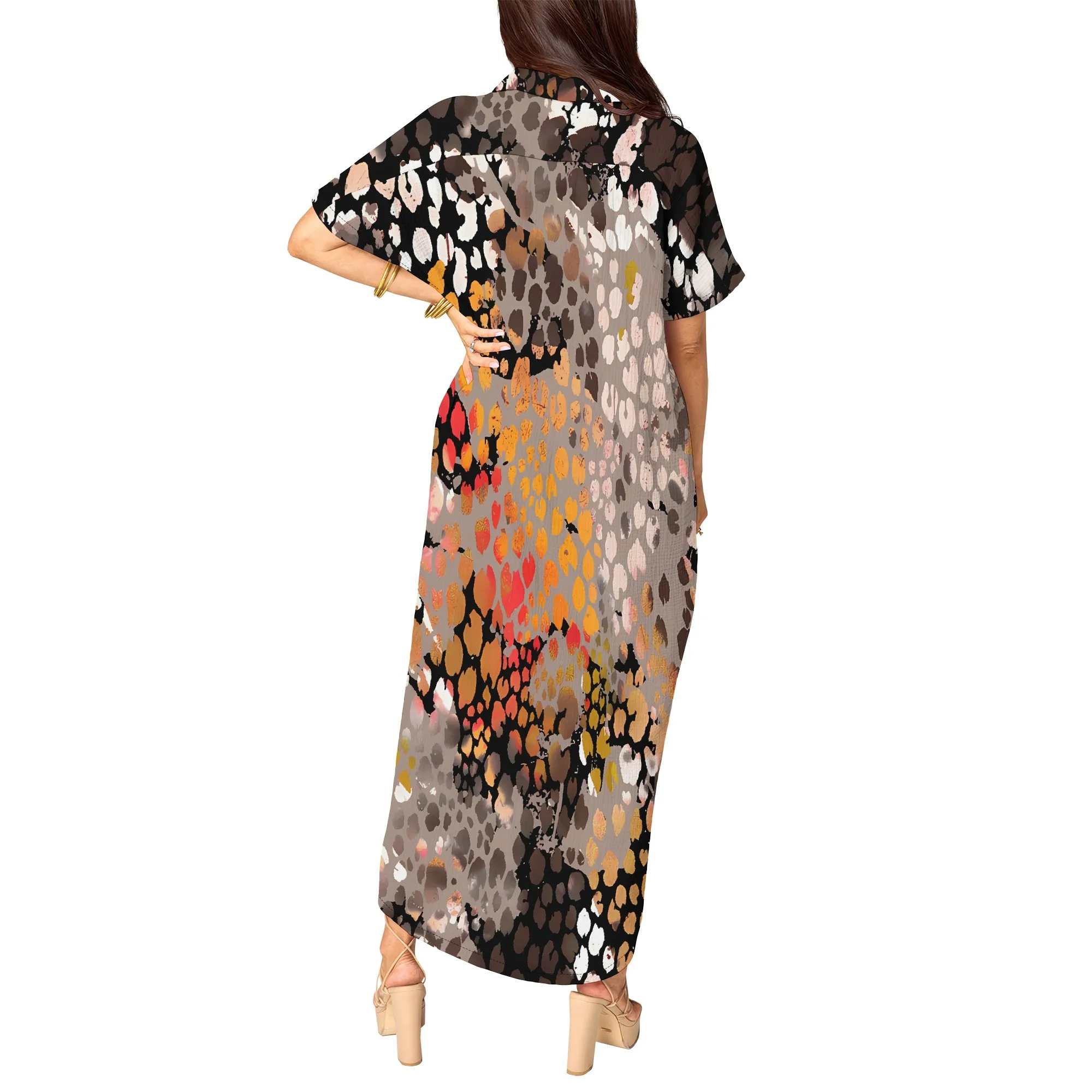 فستان قميص Nupusa بطبعة الفهد للنساء مقاس عادي صيفي كاجوال بياقة قميص وأكمام قصيرة