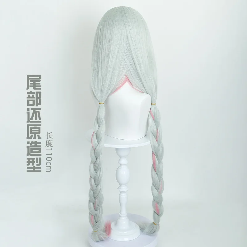Ming Chao Frolor Cosplay Pruik Poedergroen Gemarkeerd Pluizig Dubbel Gevlochten Lang Haar Anime Pruik