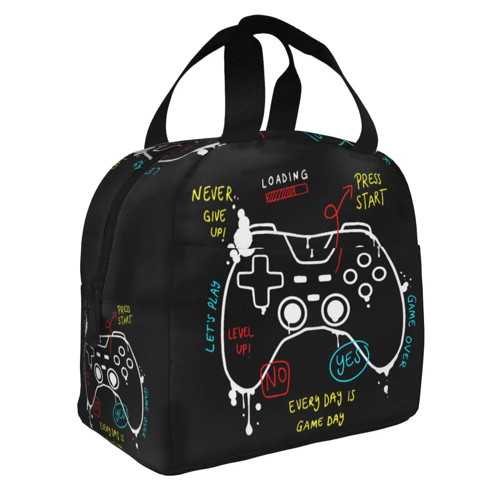 Video Game Controller Printing Insulated Lunch Bag Lunch Box Portable Thermal Bento Tote for Adults Kids Work School Picnic