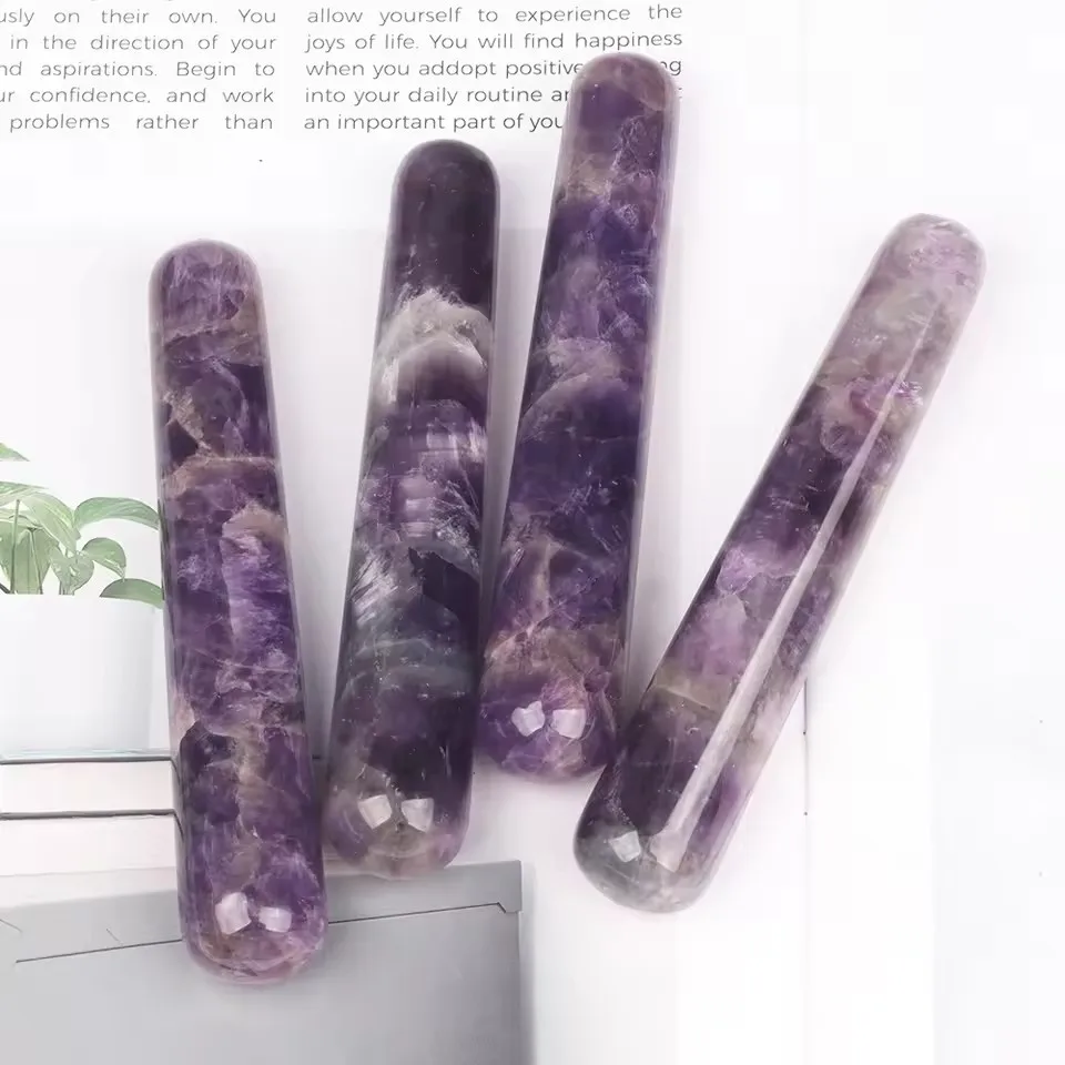 Natural Jade Amethyst Massage Stick Yoni Wand Crystal Gua Sha Stones Press The Acupoint Sticks Body Acupuncture Healing Care