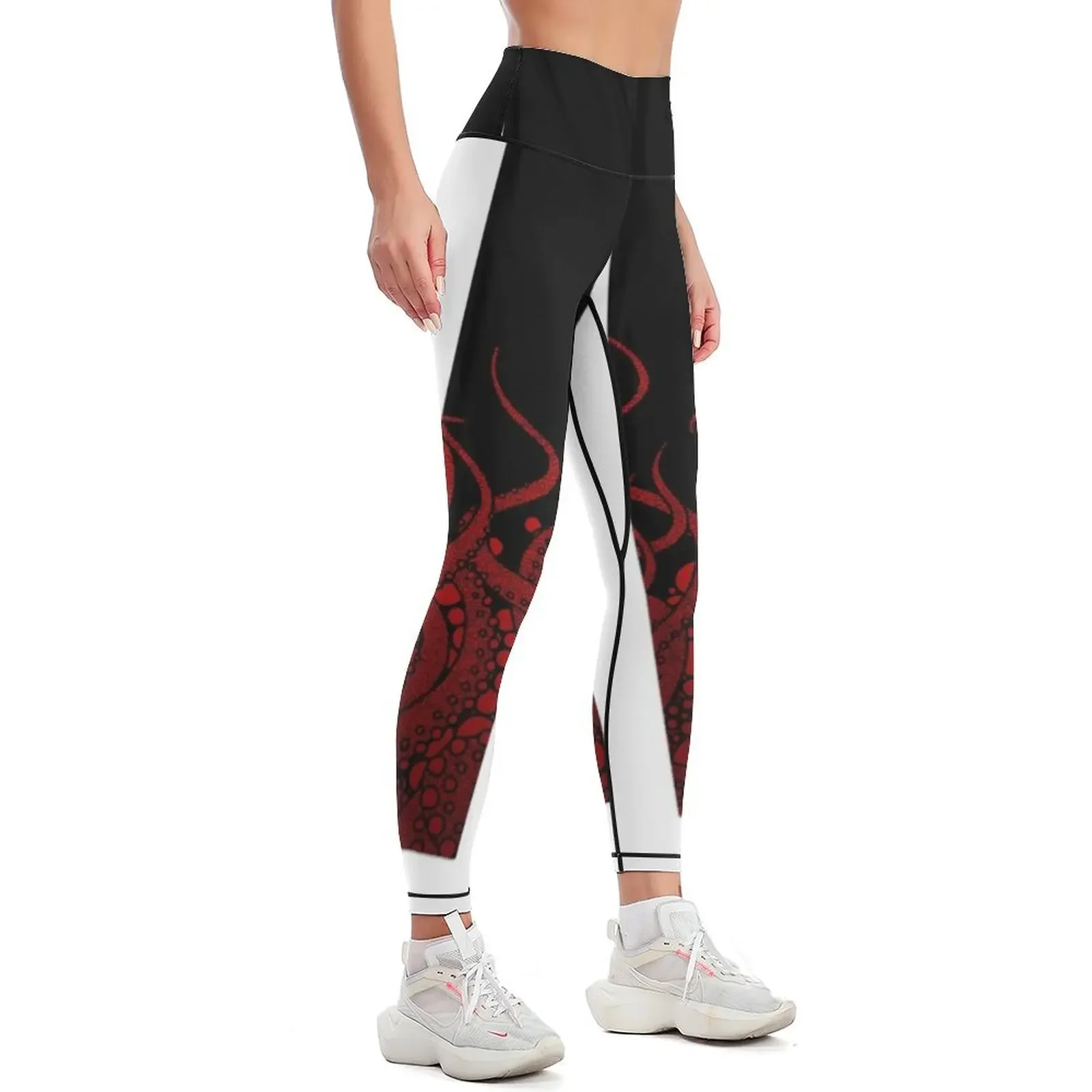 red tentacles on black Leggings workout shorts sportswear for gym Womens Leggings