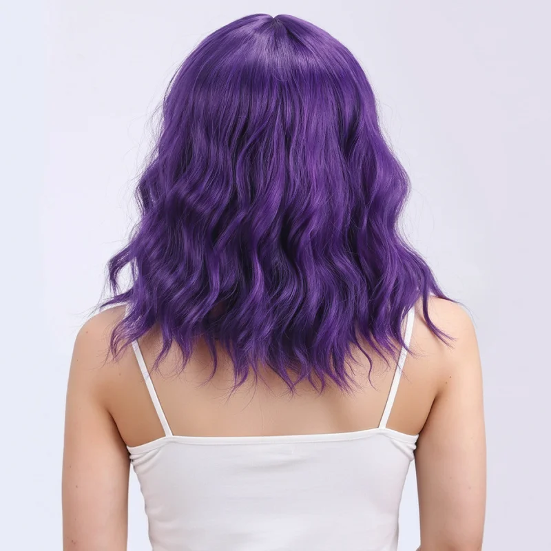 Music Festival Purple Straight Bangs Bob Short Curly Hair Corn Perm Shoulder-Length Cosplay Synthetic Wig Women's Hairstyle Hall - view 4