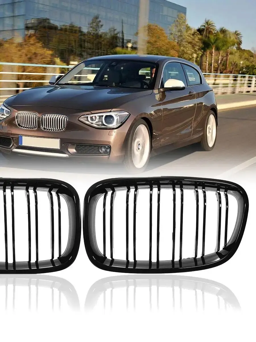 Grille Voor BMW F20 F21 1 Serie 2010-2014 Auto Front Nier Grill Racing Grills Glanzend Zwart grills - afbeelding 2