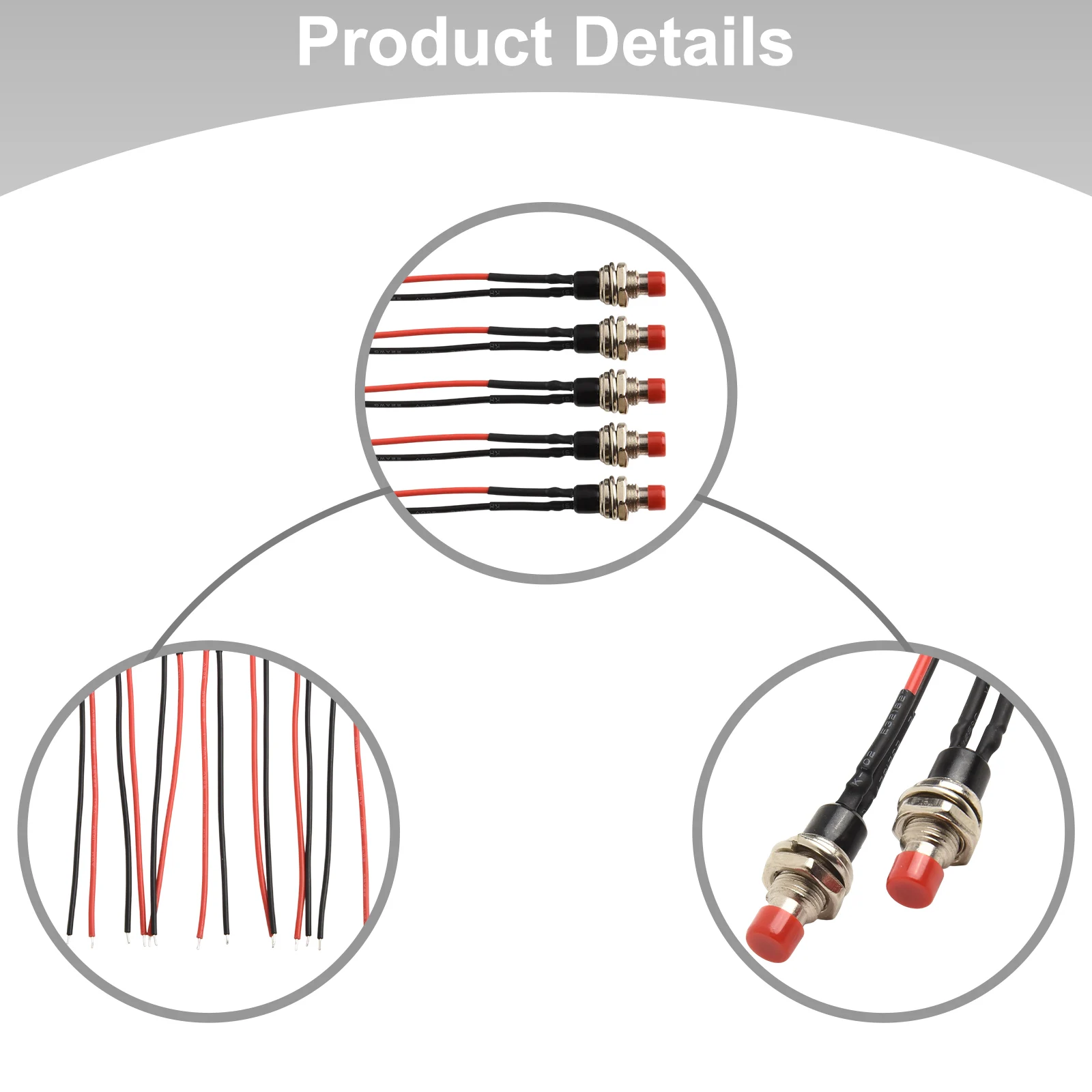 10 Pack Red For Mini Push Button Switch Pre-Wired Momentary NO 12V 3A 7mm For DIY Electrical Control Panel Automotive Marine
