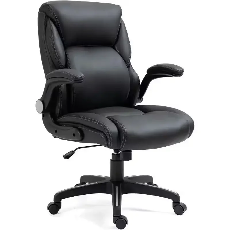 Leather Executive Office Chair- Ergonomic High Back PU Home Computer Desk Chair with Padded Flip-up Arms