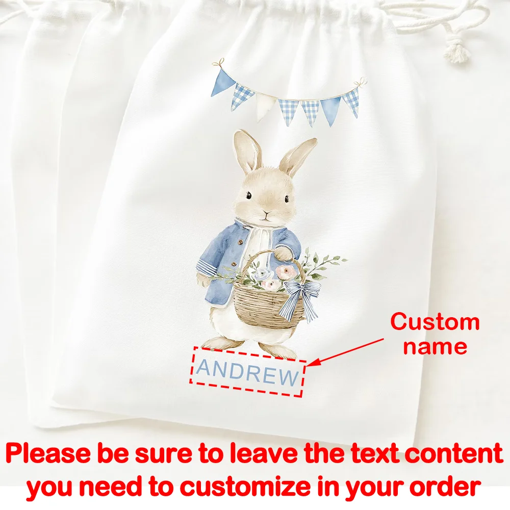 Maßgefertigte 4-teilige Oster-Geschenkbeutel mit Kordelzug für Kinder, Hasen-Party-Geschenktaschen, Oster-Suche-Spiel-Beutel, Geburtstagszubehör – Detail 1