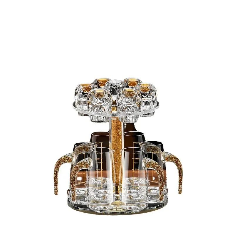 Gold foil white wine glass set home crystal glass wine separator with scale creative rotating cup rack luxury.