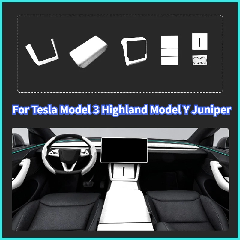 Central Control Suede Interior for Tesla Model YJuniper 2025 Armrest Box Sticker White Rear Air Outlet Screen Frame Accessories