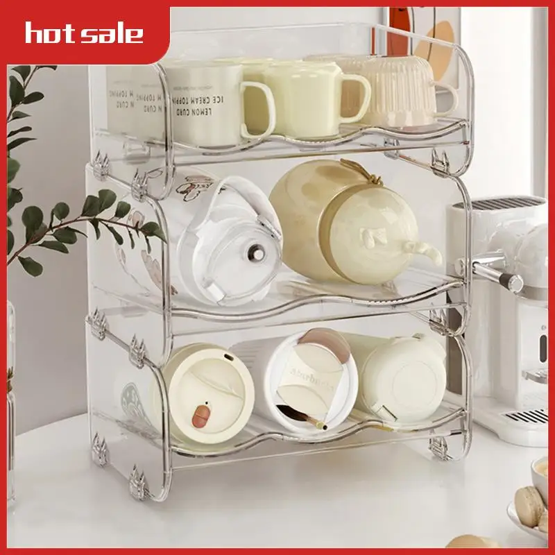 

A33R-Desktop Multi-Layer Transparent Cup Storage Rack Stackable Thermos Organizer Storage Rack A