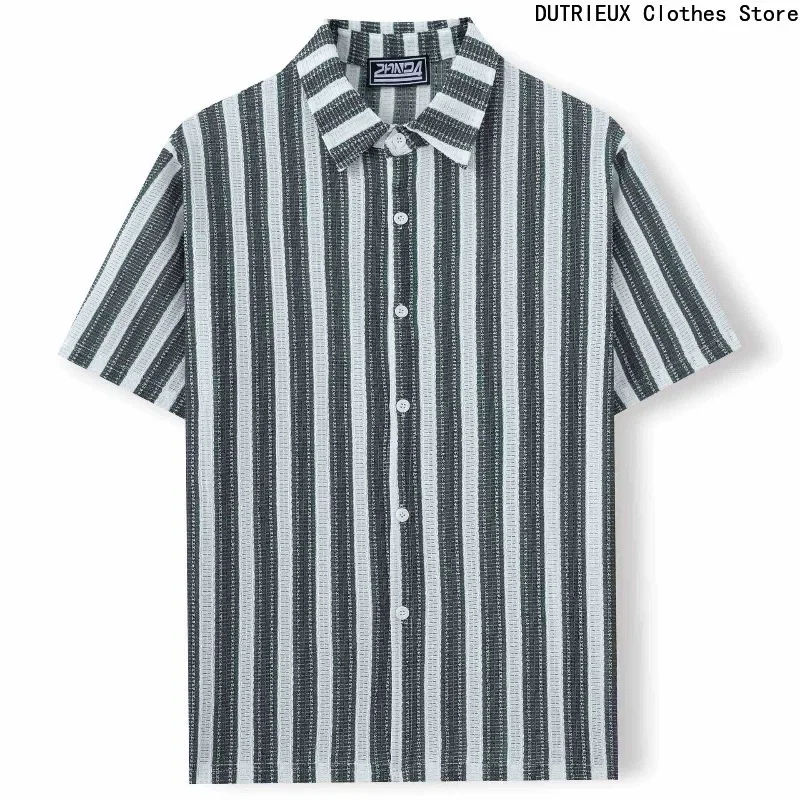 Summer Men's Business Casual Striped Short-sleeved Shirts,【 Limited-time Discount 】Beach Vacation Sun-protective Shirts Men Top