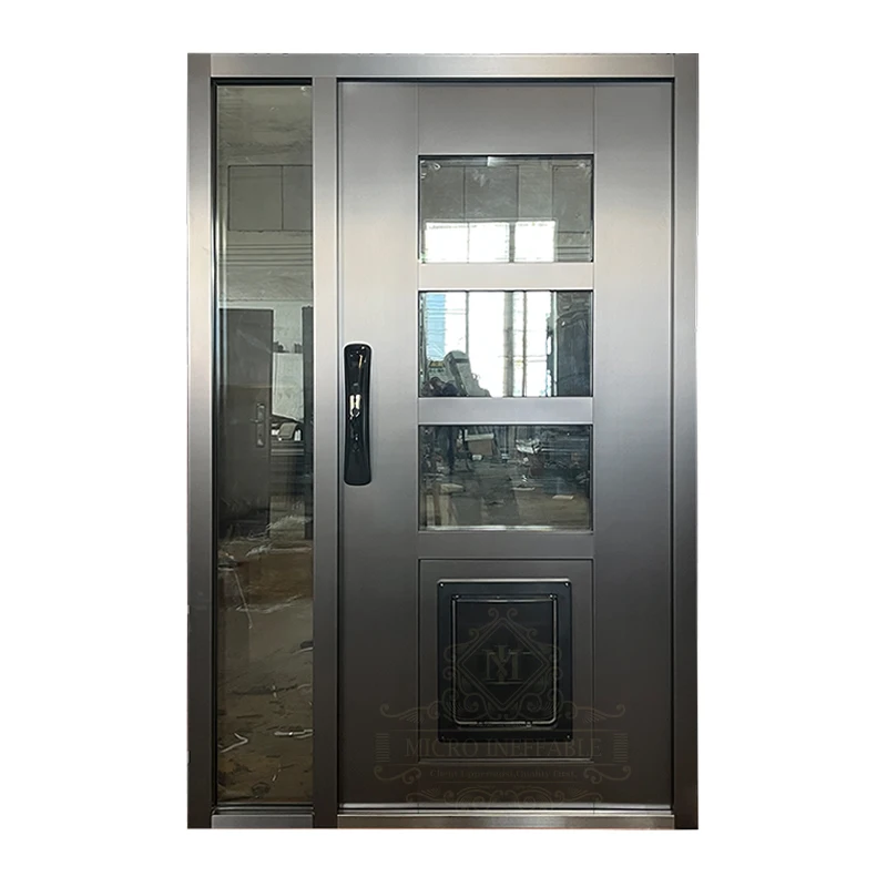 Modern Design Customized Stainless Steel Front Entry Doors With Pet Doors Installed