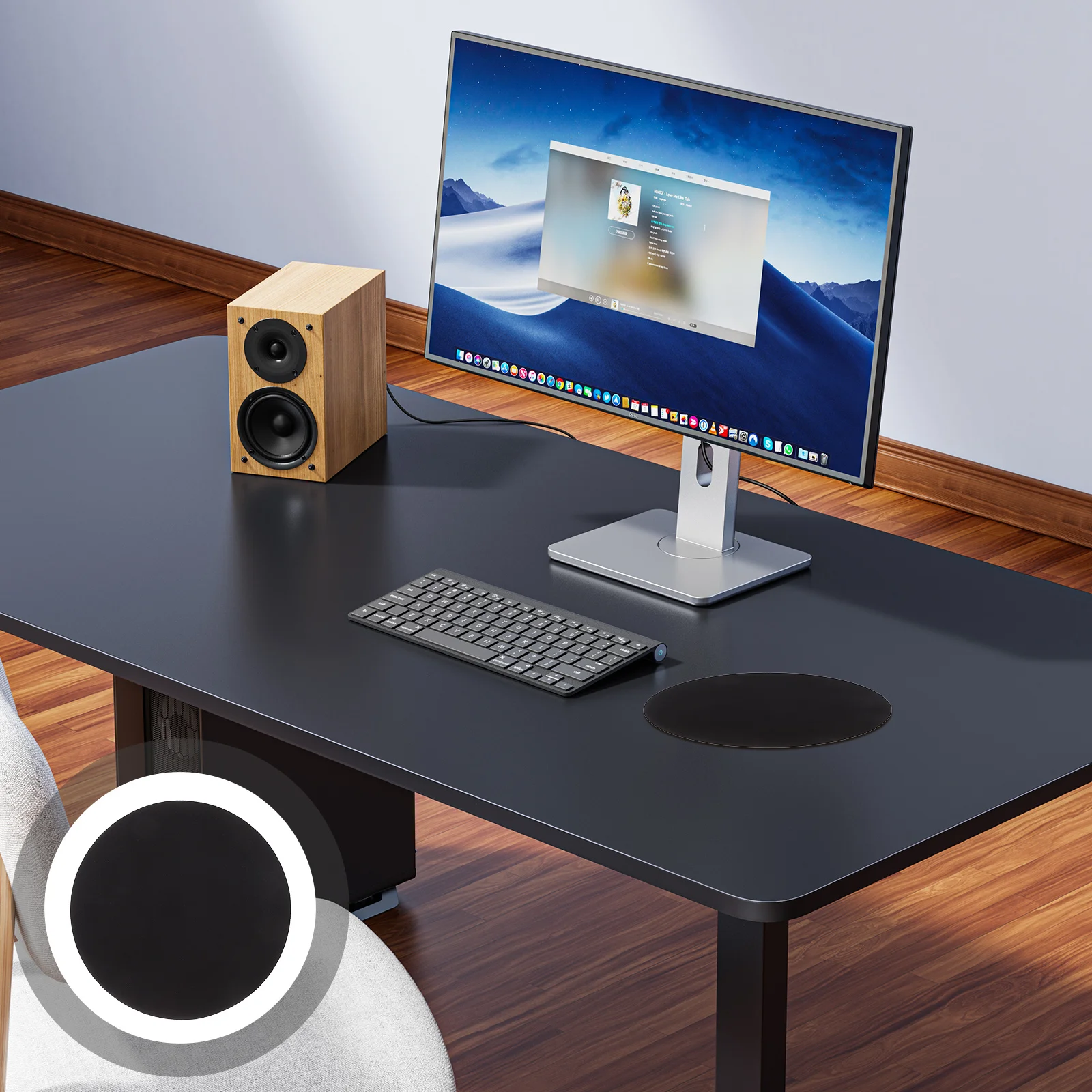 Mouse pad circular 22 cm de diâmetro 3 mm de espessura base de borracha antiderrapante deslizamento suave para laptop de jogos de escritório preto
