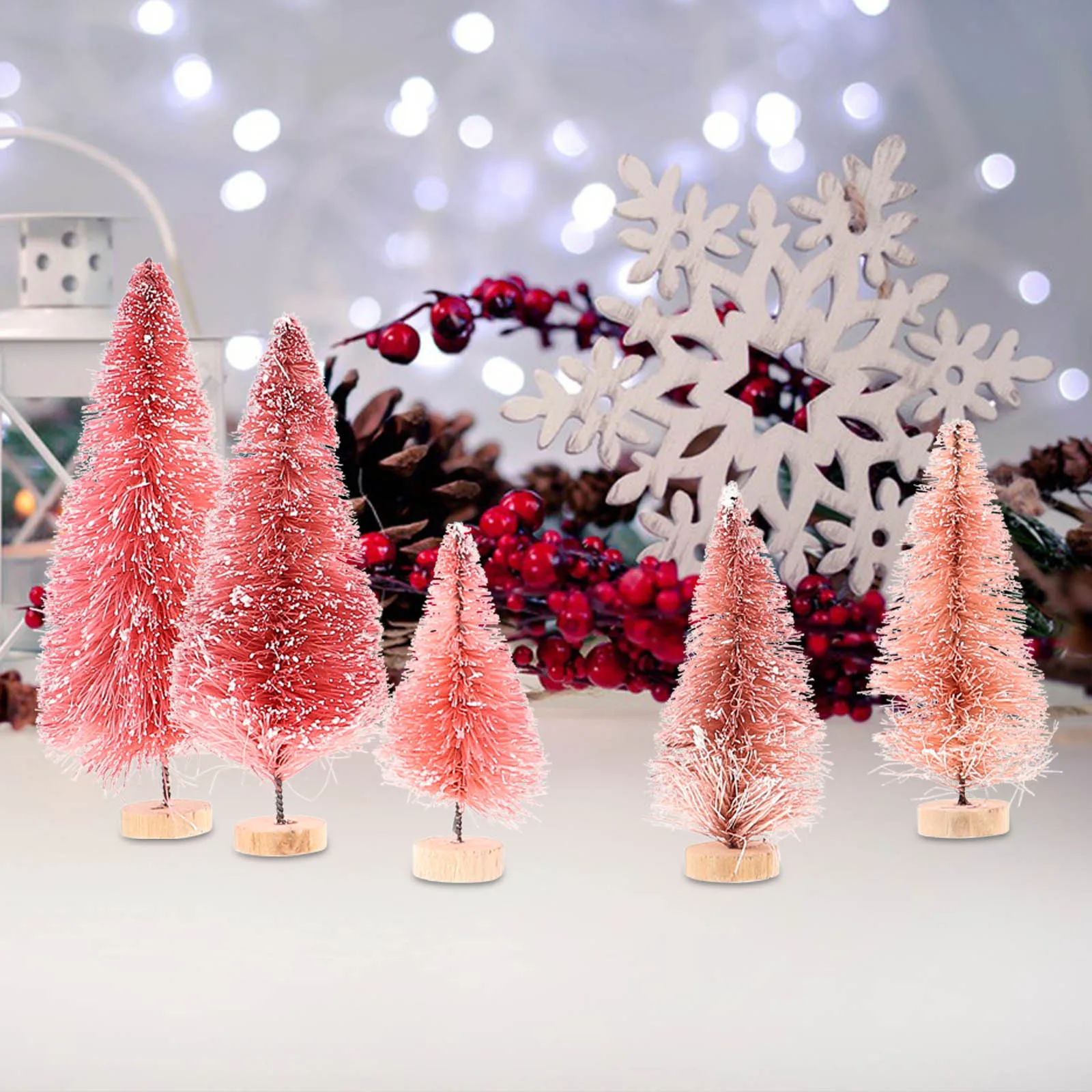 

8Pcs Mini Christmas Tree Wooden Base Desktop Xmas Decoration Festival Scene Decor Mini Xmas Tree Tabletop Ornaments