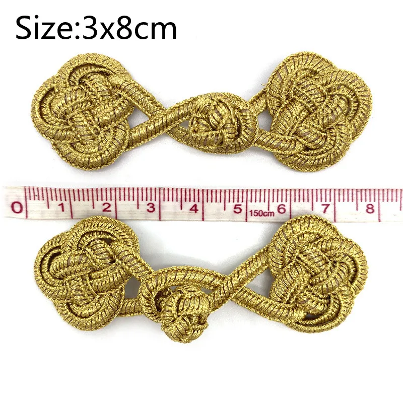 10 Pairs Gold Chinese Handmade Cheongsam Buttons Knot Fastener Closures DIY