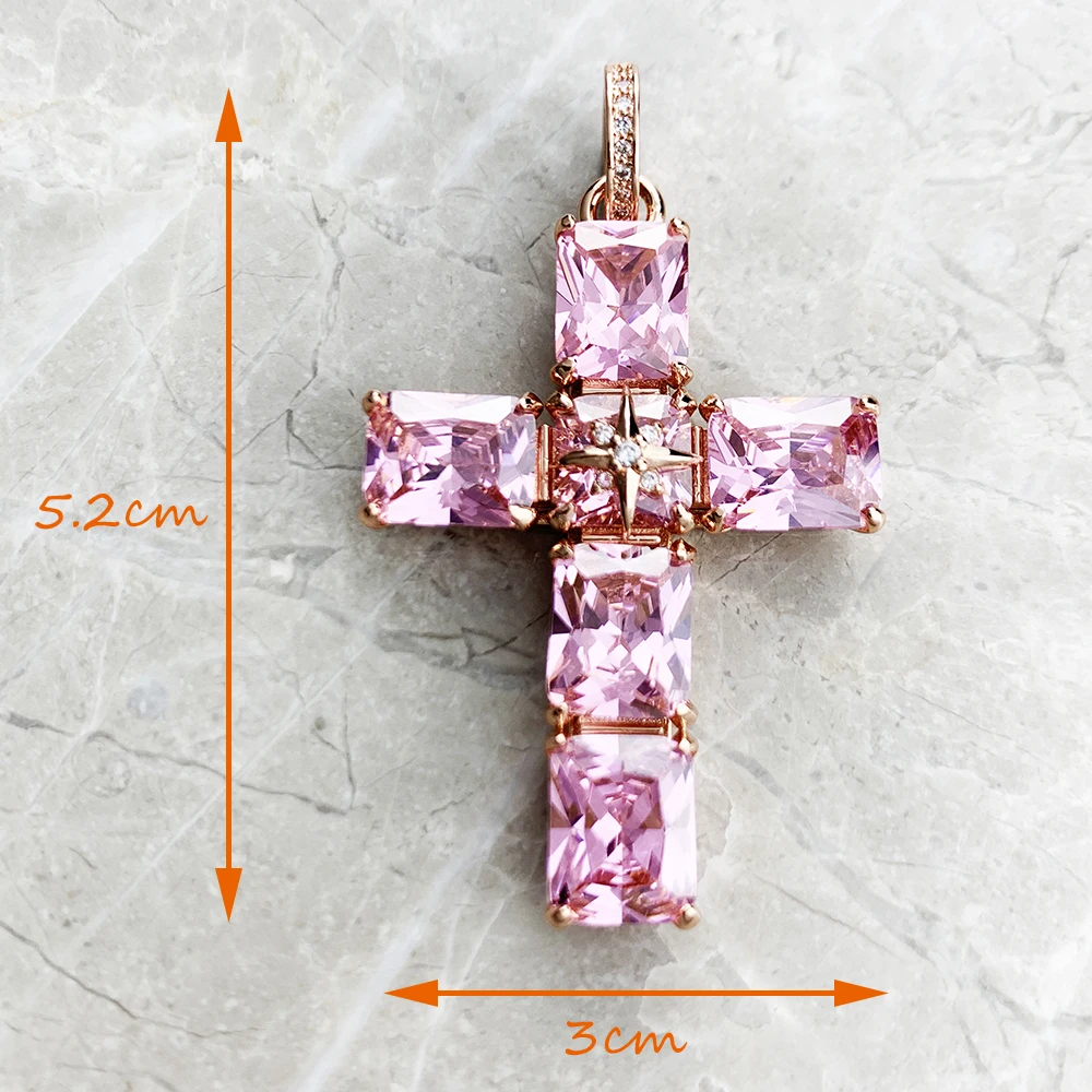 Pendant Rose Color Stone Cross Brand Fashion Trendy Jewelry Europe 925 Sterling Silver Gift For Woman