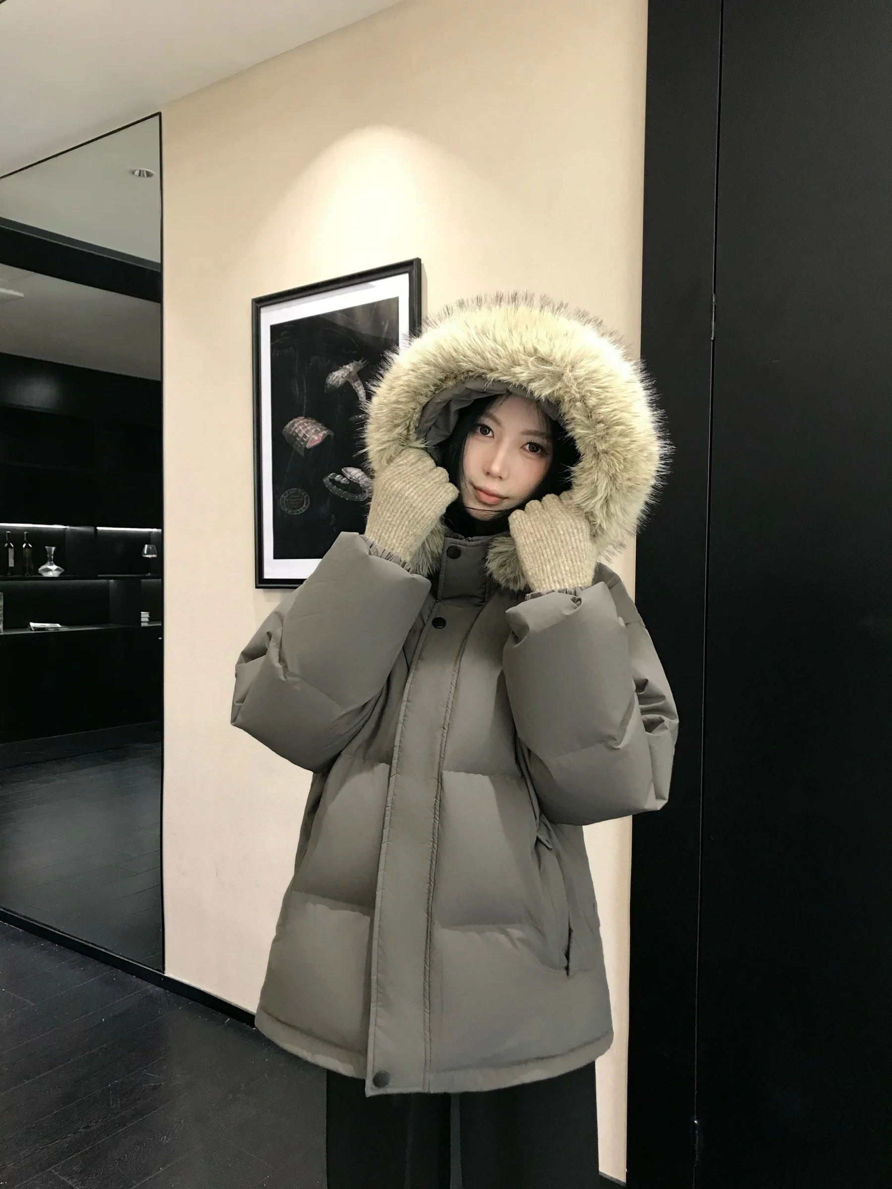 

5werkwen Ladies' down Jaet Warm Temperature Loing Du down Removable Fur Collar Tee-Proof Hat with Hat Not Detachable