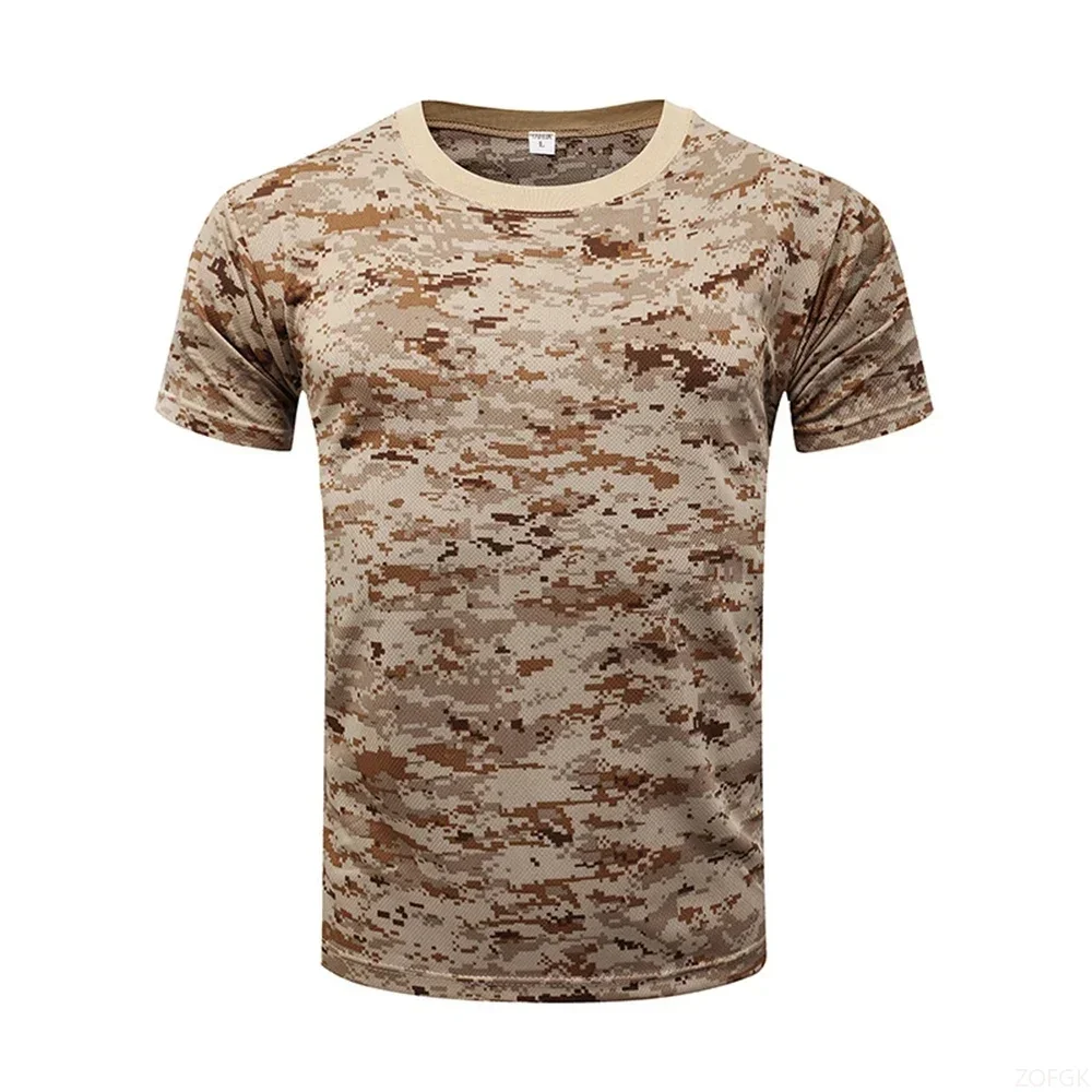 2026 New Men Camouflage Short Sleeve T-shirt Quick Dry Mesh Breathable Tactical Tee Outdoor Hunting Fishing Hiking Casual Tops