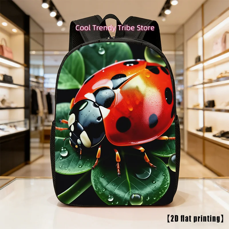 Lightweight Large-Capacity Unisex Backpack with Ladybug Print - Adjustable Shoulder Straps & Side Pockets, Laptop Bag Suitable f