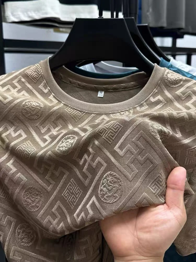 T-shirt da uomo traspirante a maniche corte in seta di ghiaccio stampata di fascia alta girocollo di marca top fashion designer nuova estate fresca