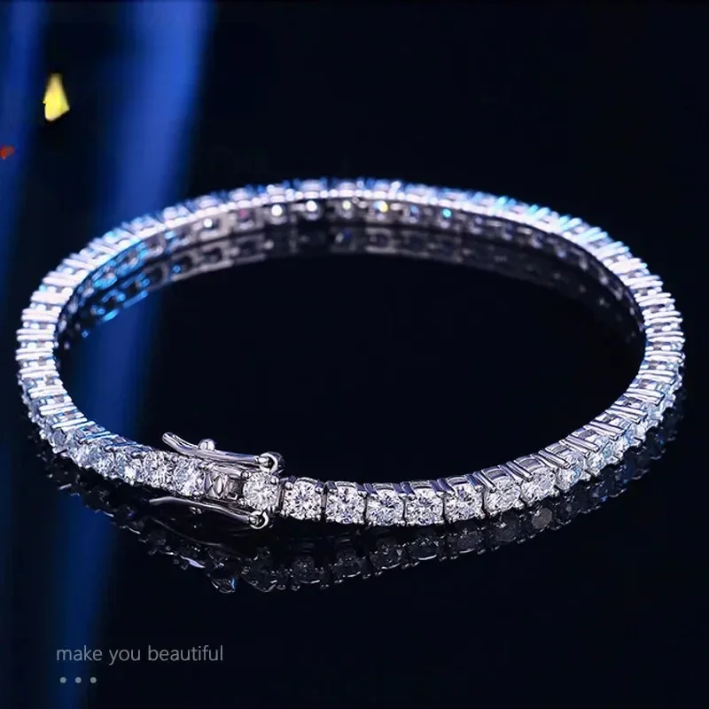 Knobspin 3mm 4mm Moissanite Tennis Bracelet Full Diamond GRA 925 Silver Plated 18k Wedding Party Jewelry Bracelets for Women Man