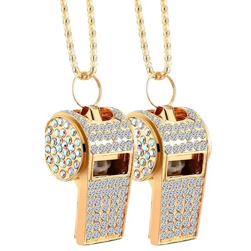 【قسيمة مستخدم جديدة!】2 عبوة من صفارة بلينغ كريستالية من حجر الراين مع سلسلة، صفارة لامعة مع سلسلة مفاتيح للحكم والمدربين والتعليم