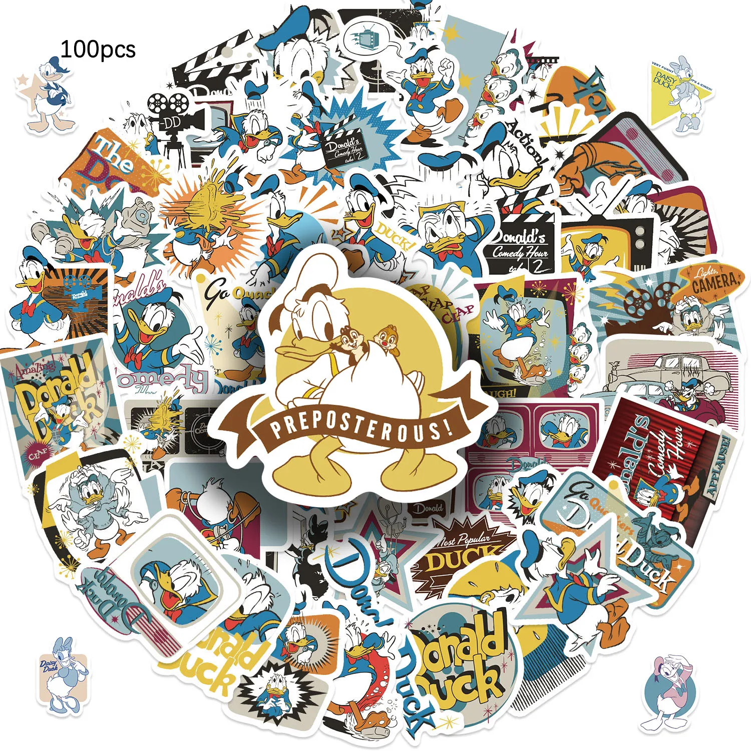 100 Stück Disney Anime Donald Duck Aufkleber für Kinder DIY Telefon Notebook Briefpapier Niedlicher Film Cartoon Aufkleber Spielzeug Geschenk