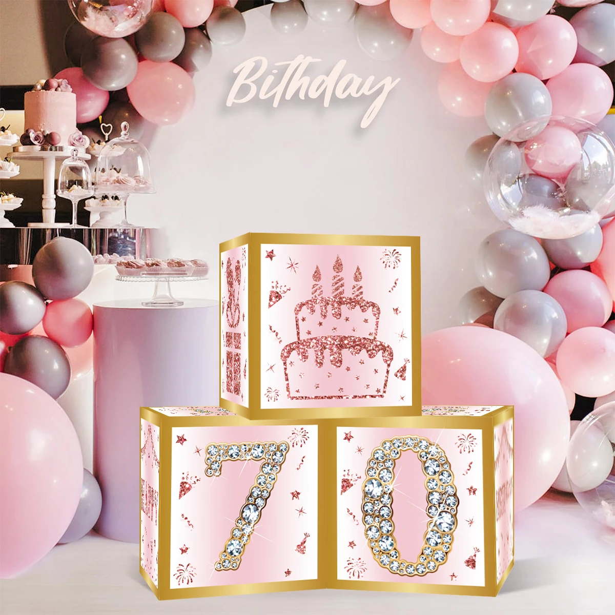 Pink Gold Birthday Number Paper Boxes 18 30 40 50 60 70 75 80 Year Old Birthday Party Decoration Adult Birthday Party Supplies