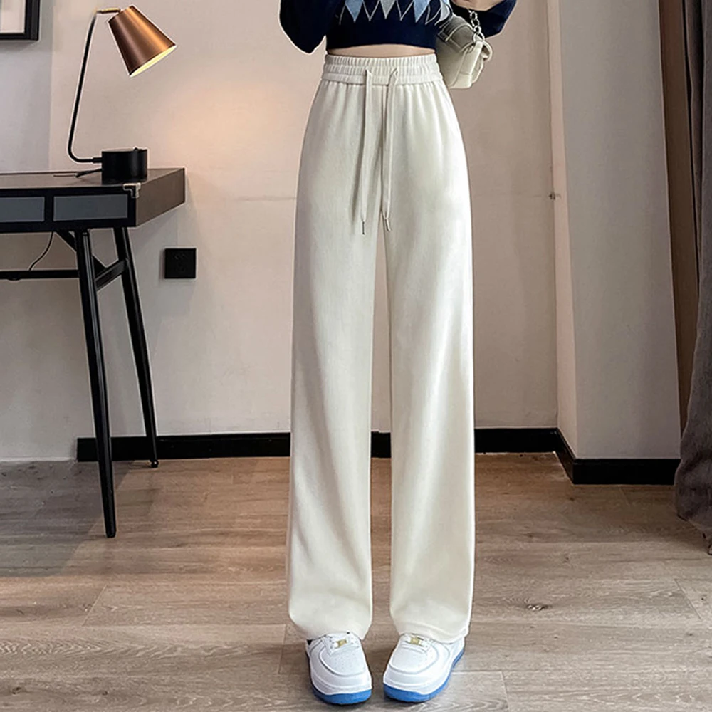 

Korean style straight leg pants for women in autumn and winter, solid color fashion, plus size high waist casual wide leg pants