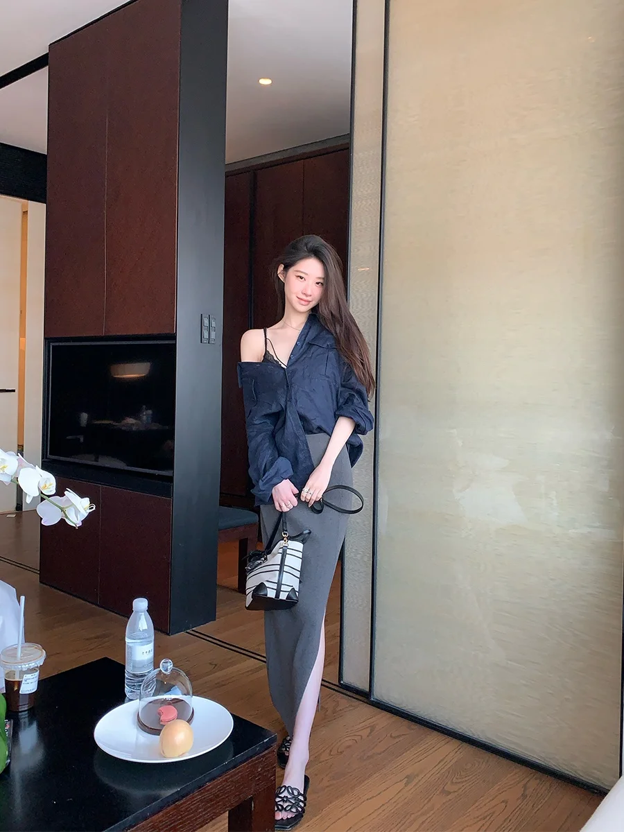 

Женская трикотажная юбка миди с высокой талией, прямого кроя, с разрезом, А-силуэт, эластичная, из смеси полиэстера и шерсти, для офиса